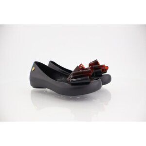 Melissa Girl Ultragirl Triple Bow Flats Matte Black Tortoiseshell Bow Size 2